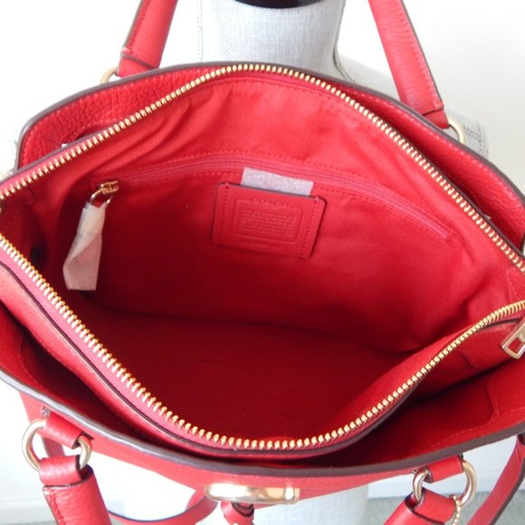 NEW COACH REMI Pebbled Leather Three Compartments Satchel Top Handle Bag in RED - Picture 7 of 7